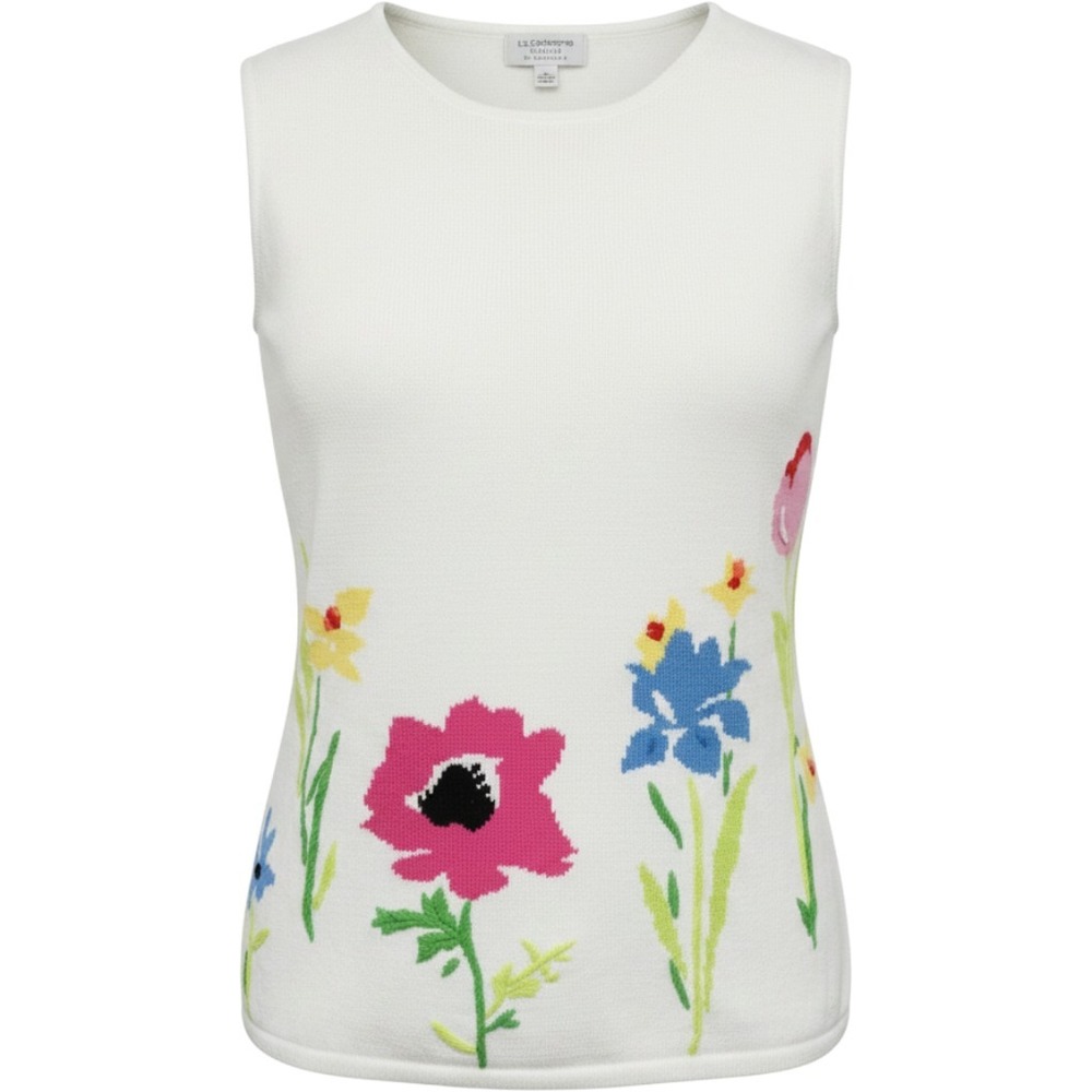 Liz Claiborne Woman Floral Knit Shell Tank Top Women 2X White Cotton Cottagecore